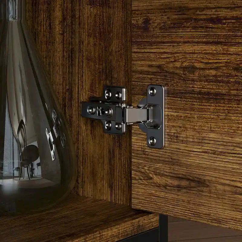 Brown Walnut Color Retro Kitchen Storage Cabinet Collection with Iron Frame