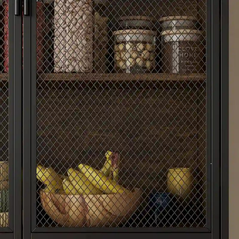 Brown Walnut Color Retro Kitchen Storage Cabinet Collection with Iron Frame