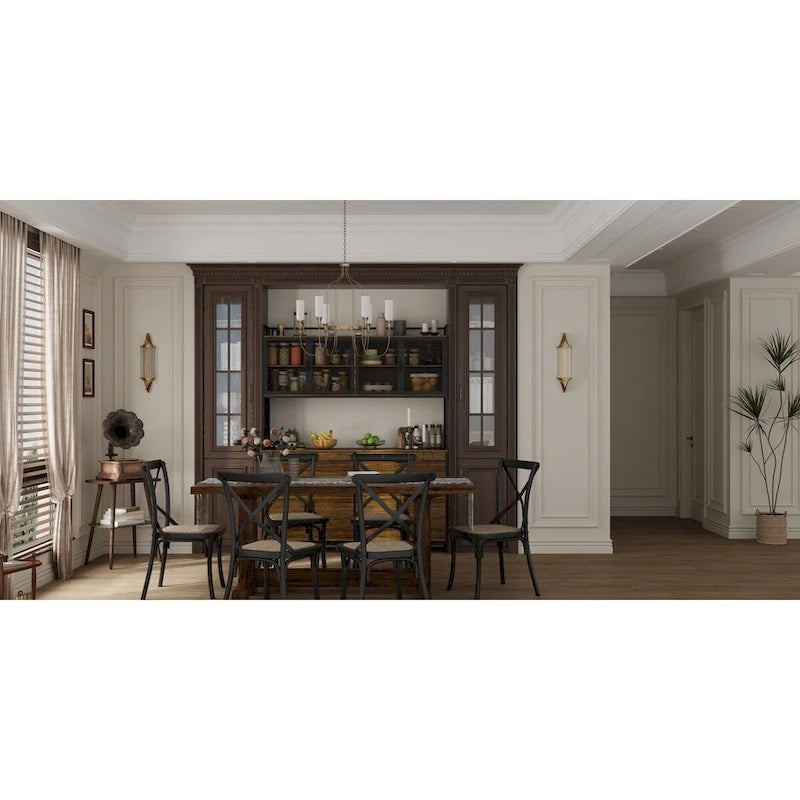 Brown Walnut Color Retro Kitchen Storage Cabinet Collection with Iron Frame