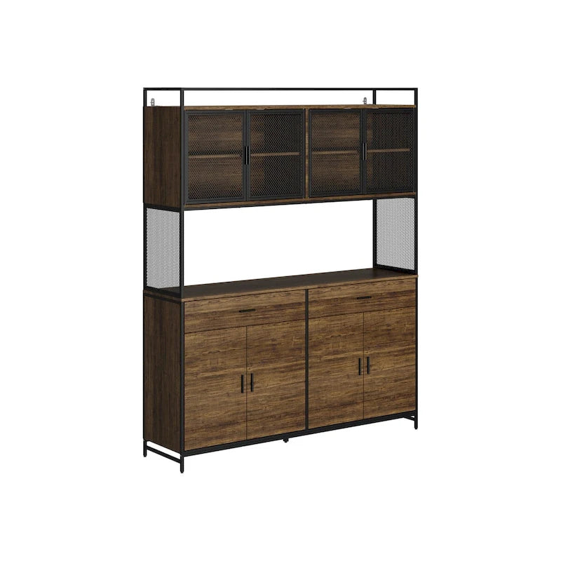 Brown Walnut Color Retro Kitchen Storage Cabinet Collection with Iron Frame