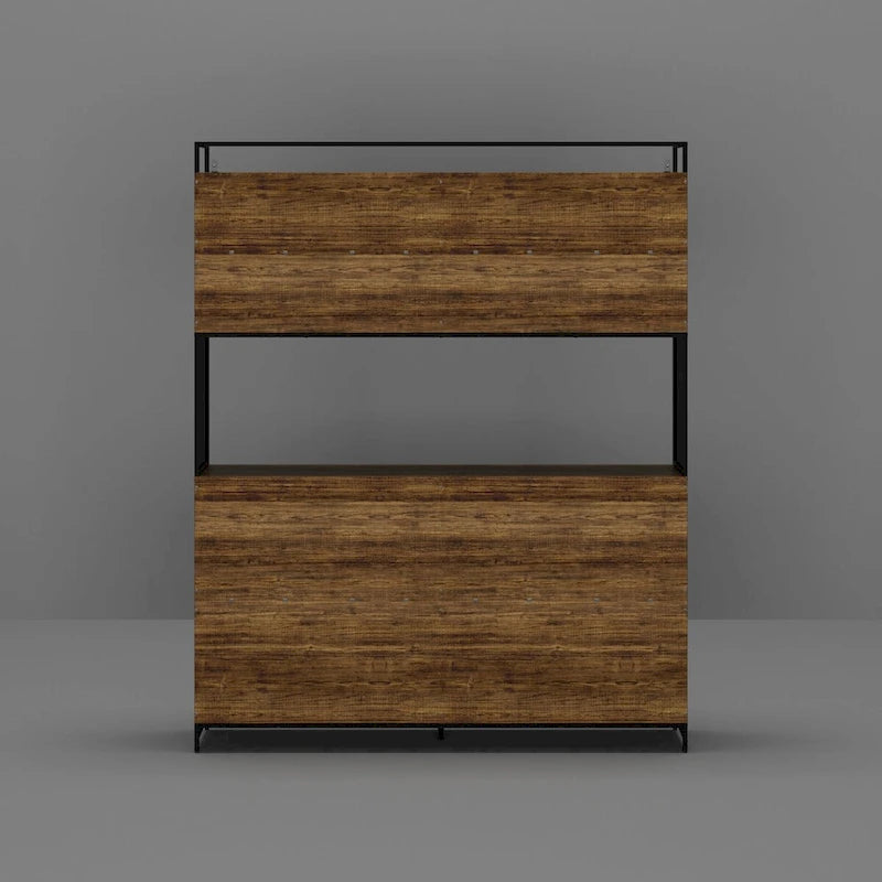 Brown Walnut Color Retro Kitchen Storage Cabinet Collection with Iron Frame