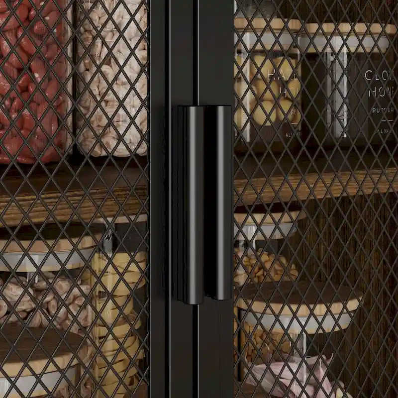Brown Walnut Color Retro Kitchen Storage Cabinet Collection with Iron Frame