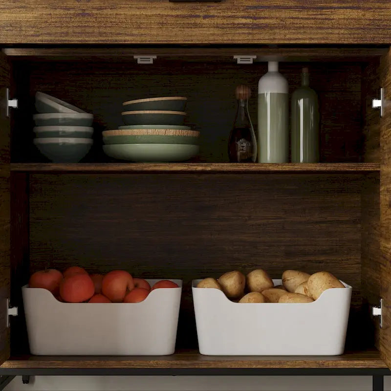 Brown Walnut Color Retro Kitchen Storage Cabinet Collection with Iron Frame