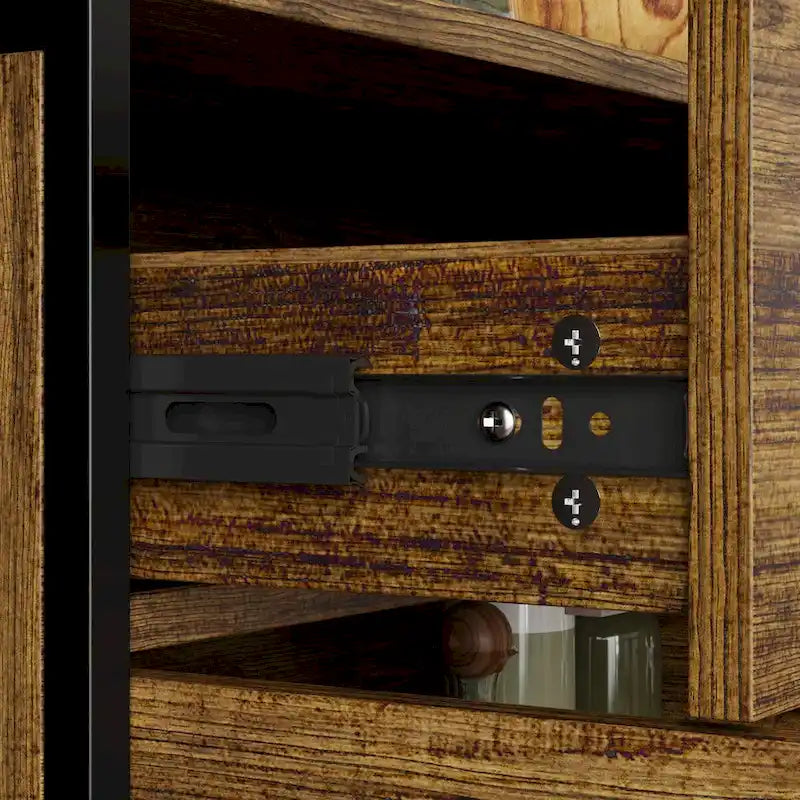 Brown Walnut Color Retro Kitchen Storage Cabinet Collection with Iron Frame