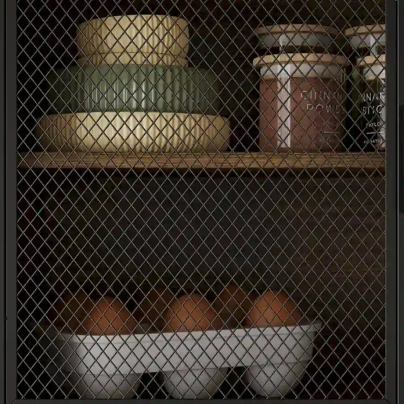 Brown Walnut Color Retro Kitchen Storage Cabinet Collection with Iron Frame