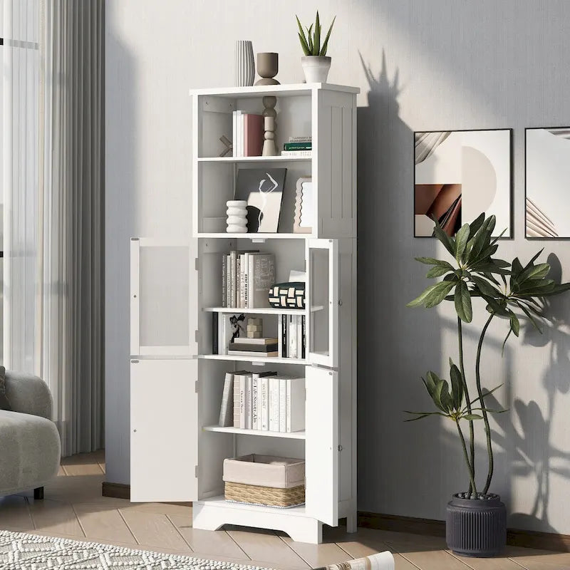 Tall Storage Cabinet with Shelves and Doors for Bathroom