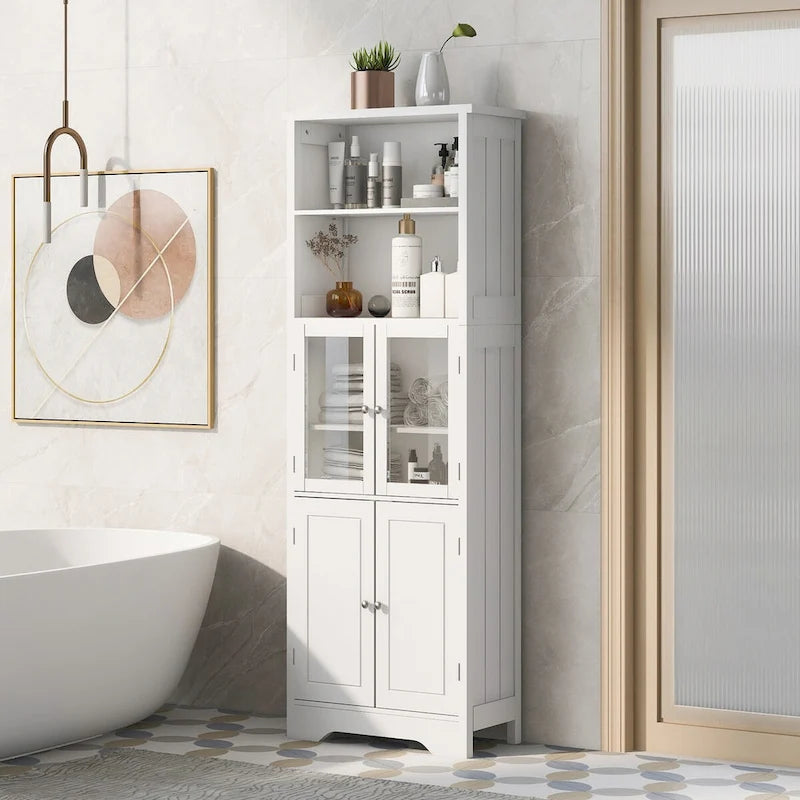 Tall Storage Cabinet with Shelves and Doors for Bathroom