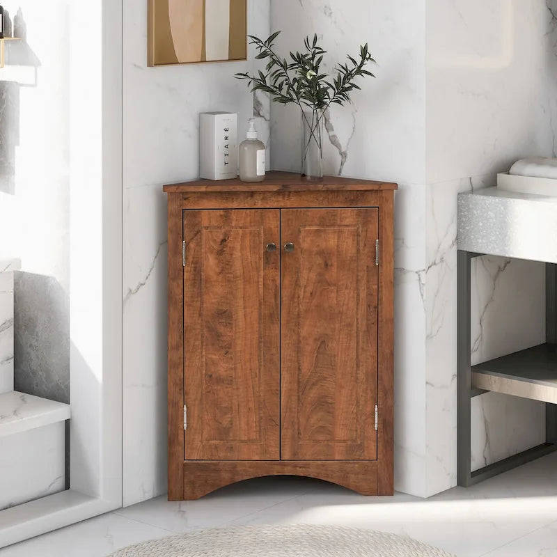 Triangle Bathroom Storage Cabinet with Adjustable Shelves,Freestanding Floor Cabinet for Home Kitchen