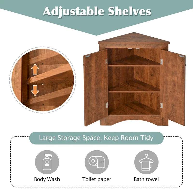 Triangle Bathroom Storage Cabinet with Adjustable Shelves,Freestanding Floor Cabinet for Home Kitchen