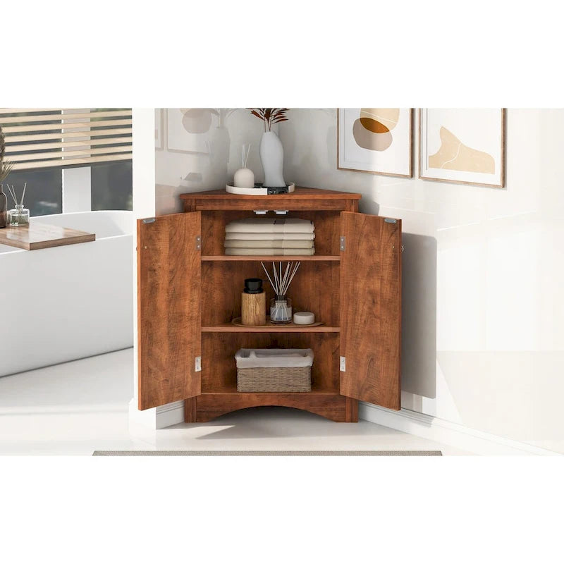 Triangle Bathroom Storage Cabinet with Adjustable Shelves,Freestanding Floor Cabinet for Home Kitchen