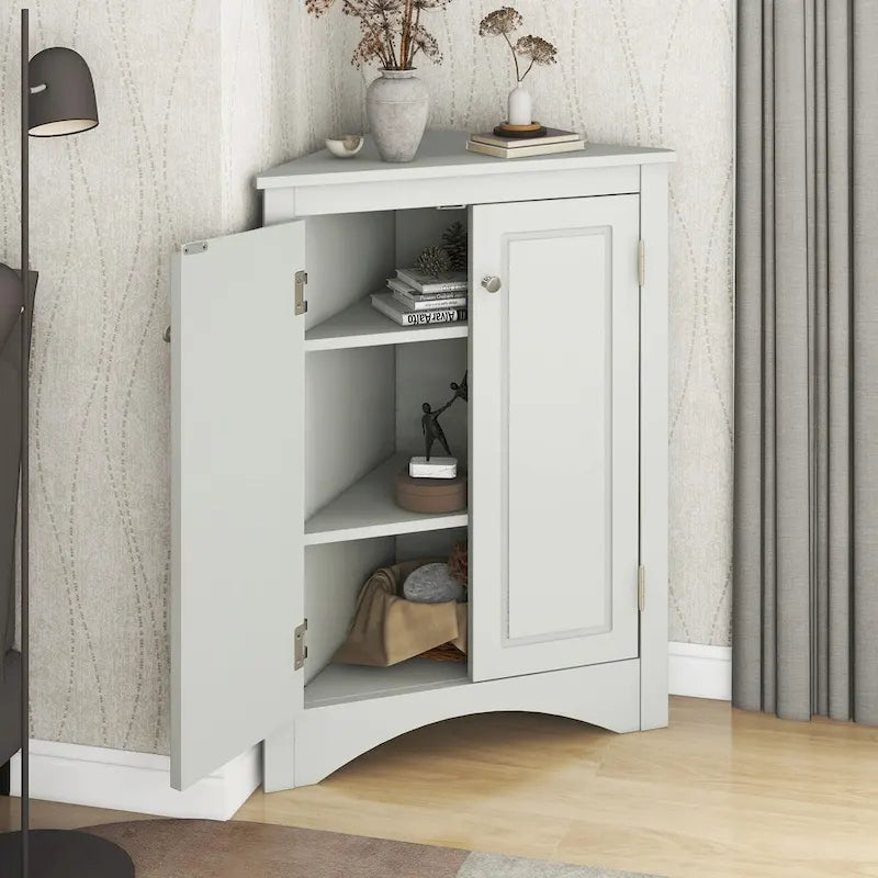 Triangle Bathroom Storage Cabinet with Adjustable Shelves,Freestanding Floor Cabinet for Home Kitchen