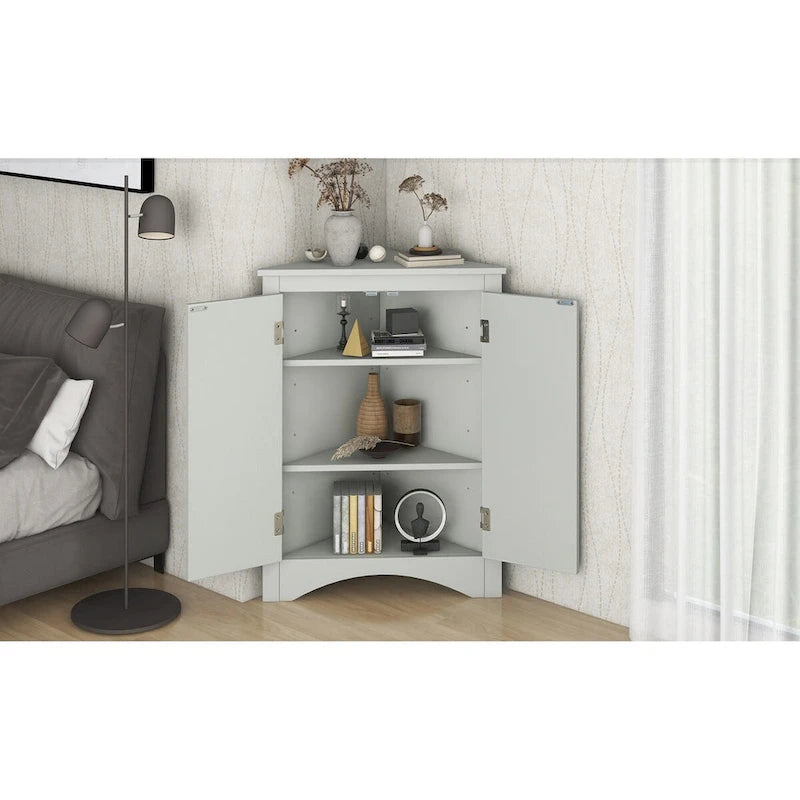Triangle Bathroom Storage Cabinet with Adjustable Shelves,Freestanding Floor Cabinet for Home Kitchen