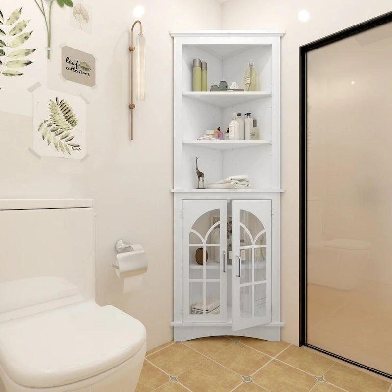 5-Tier Freestanding Corner Storage Cabinet with Adjustable Shelves