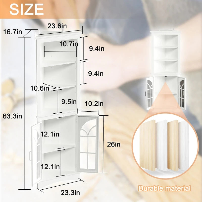 5-Tier Freestanding Corner Storage Cabinet with Adjustable Shelves