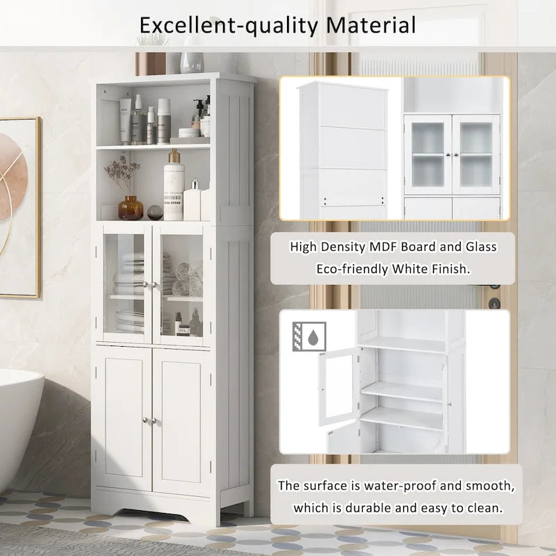 Tall Storage Cabinet with Shelves and Doors, MDF Board
