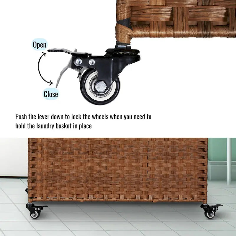 Laundry Hamper With Lid PE Rattan Powder Coating Frame Clothes Hampers with 02 Removable Bags, Wheels, 160L, Grey Color