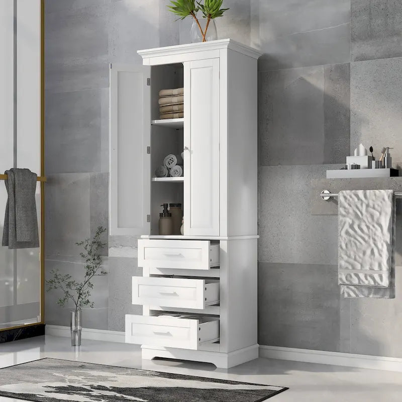 Tall Storage Cabinet with Three Drawers - N/A