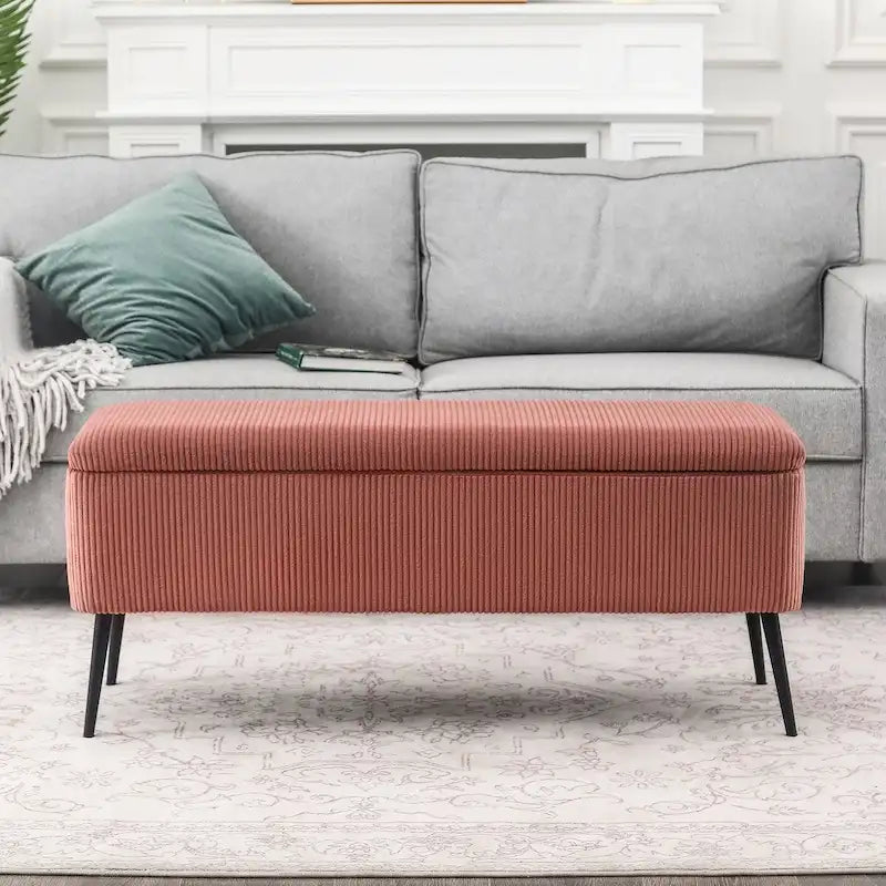 Adeco Upholstered Velvet Storage Bench 44 Inches Bed End Bench