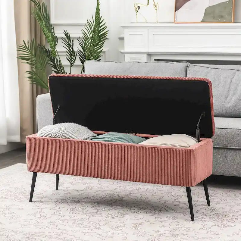 Adeco Upholstered Velvet Storage Bench 44 Inches Bed End Bench