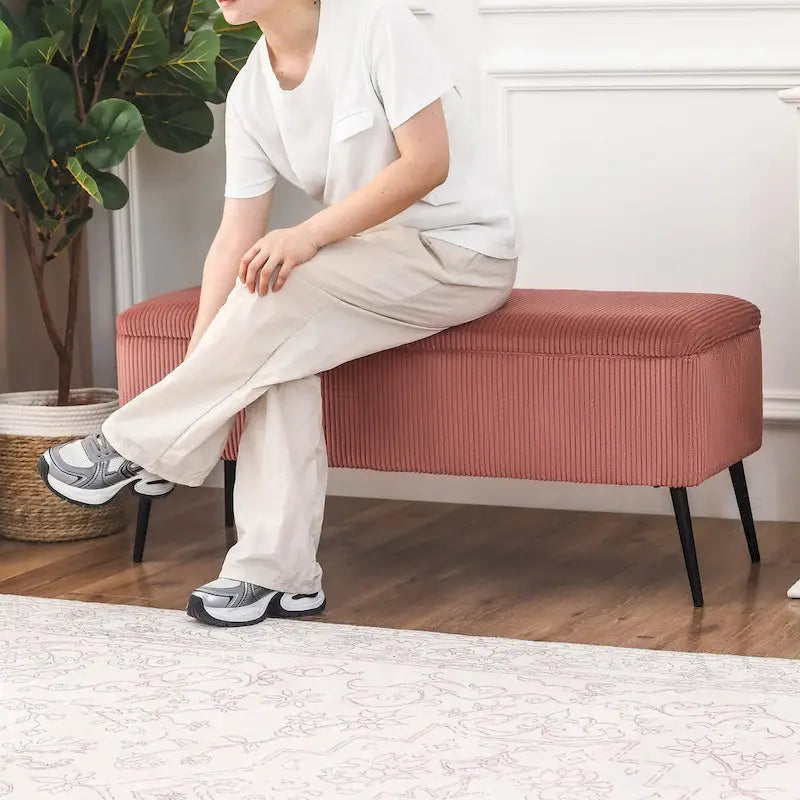 Adeco Upholstered Velvet Storage Bench 44 Inches Bed End Bench