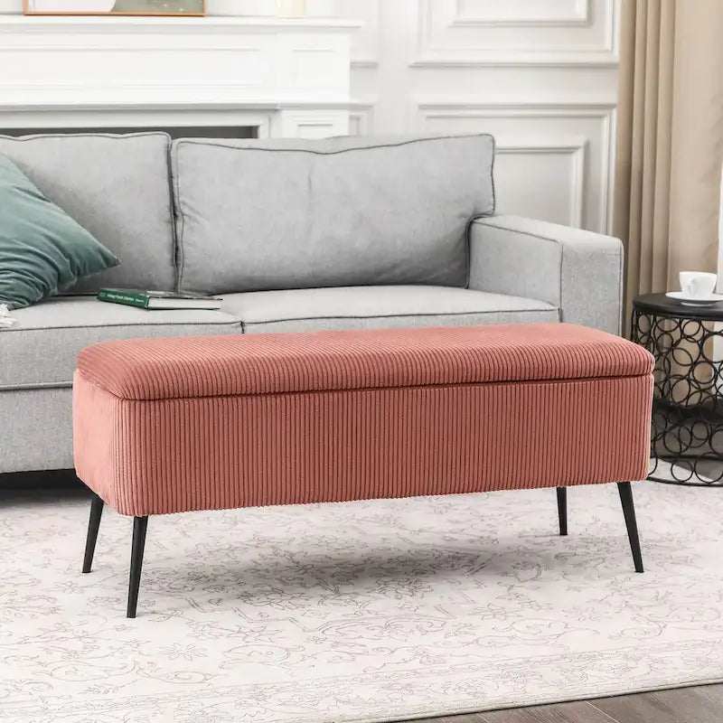 Adeco Upholstered Velvet Storage Bench 44 Inches Bed End Bench