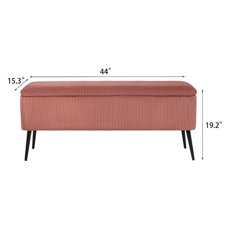 Adeco Upholstered Velvet Storage Bench 44 Inches Bed End Bench
