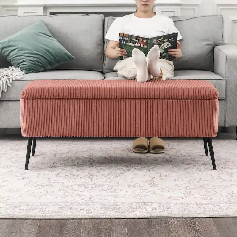 Adeco Upholstered Velvet Storage Bench 44 Inches Bed End Bench