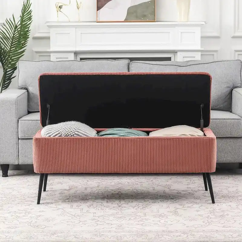 Adeco Upholstered Velvet Storage Bench 44 Inches Bed End Bench