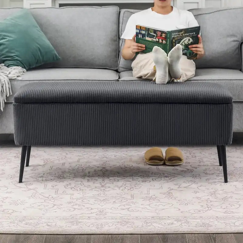 Adeco Upholstered Velvet Storage Bench 44 Inches Bed End Bench