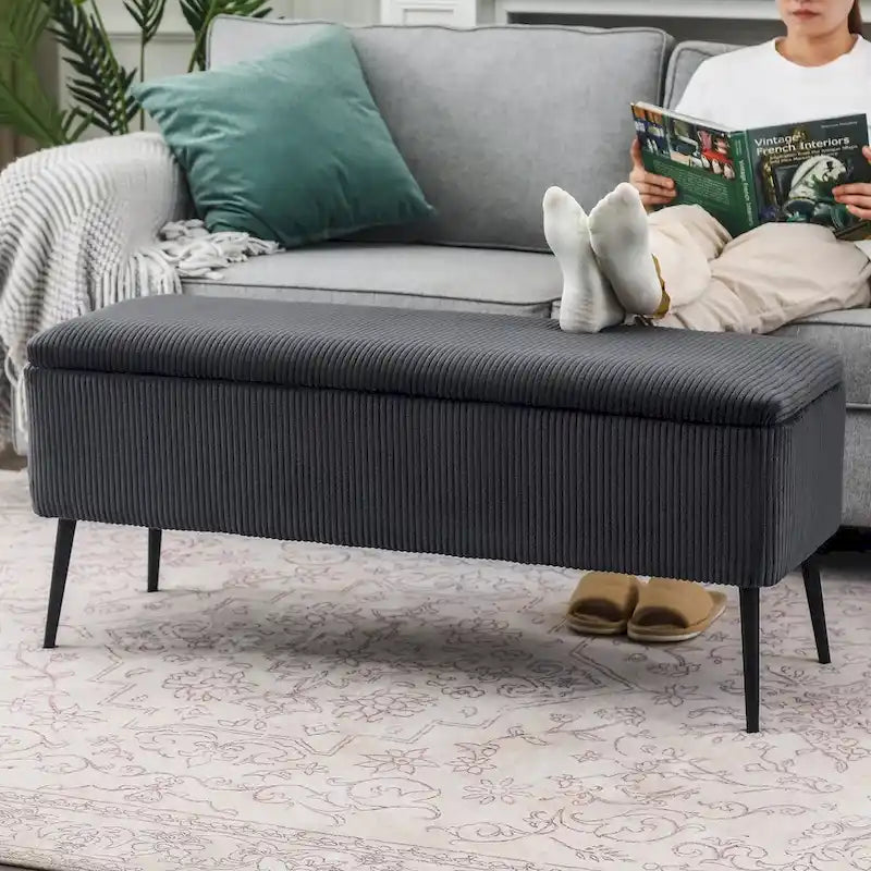 Adeco Upholstered Velvet Storage Bench 44 Inches Bed End Bench
