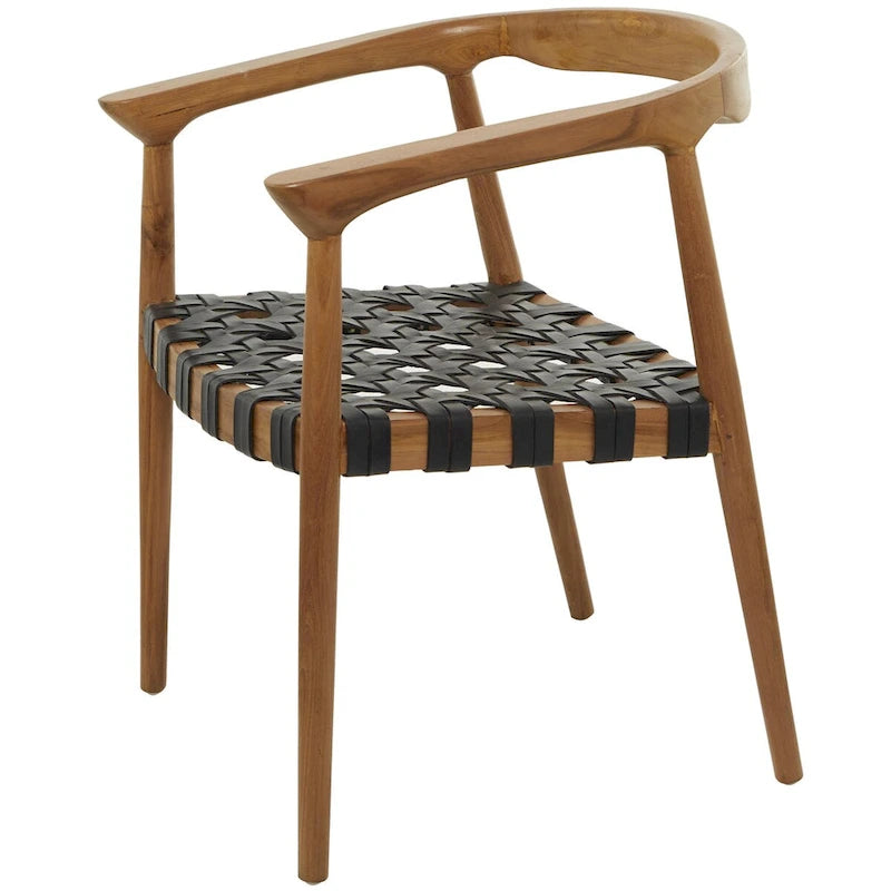 Teak Wood Handmade Woven Dining Chair with Armrests - Brown or Dark Brown- Roche River Decor