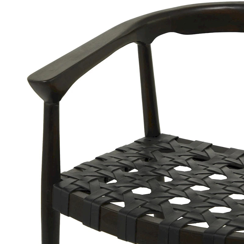 Teak Wood Handmade Woven Dining Chair with Armrests - Brown or Dark Brown- Roche River Decor