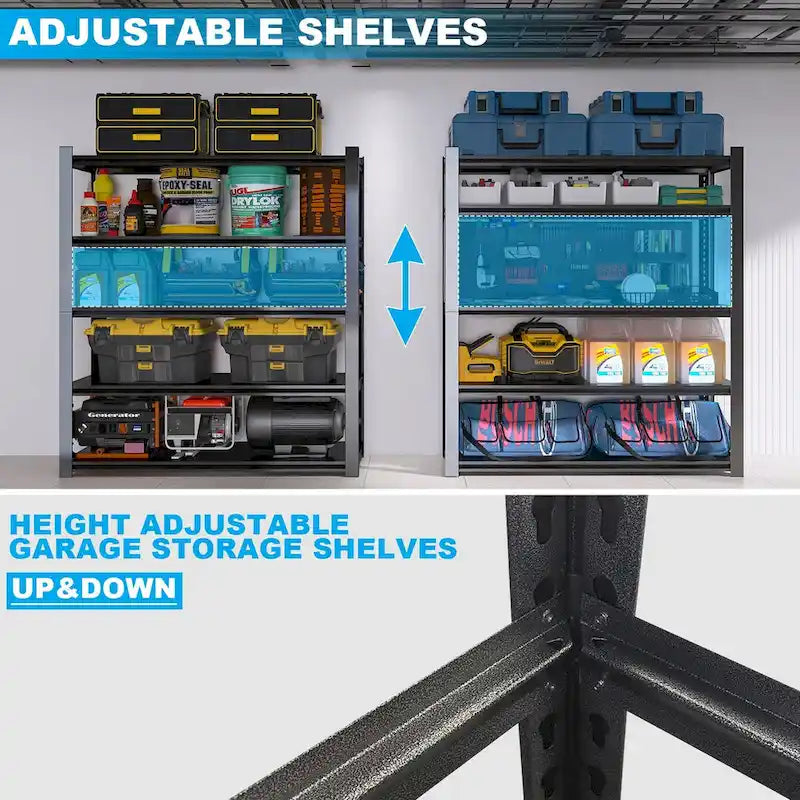 83.86 Inch Tall Black Metal Shelves with 5 Removable Dividers Are High Capacity and Load Bearing for Garages