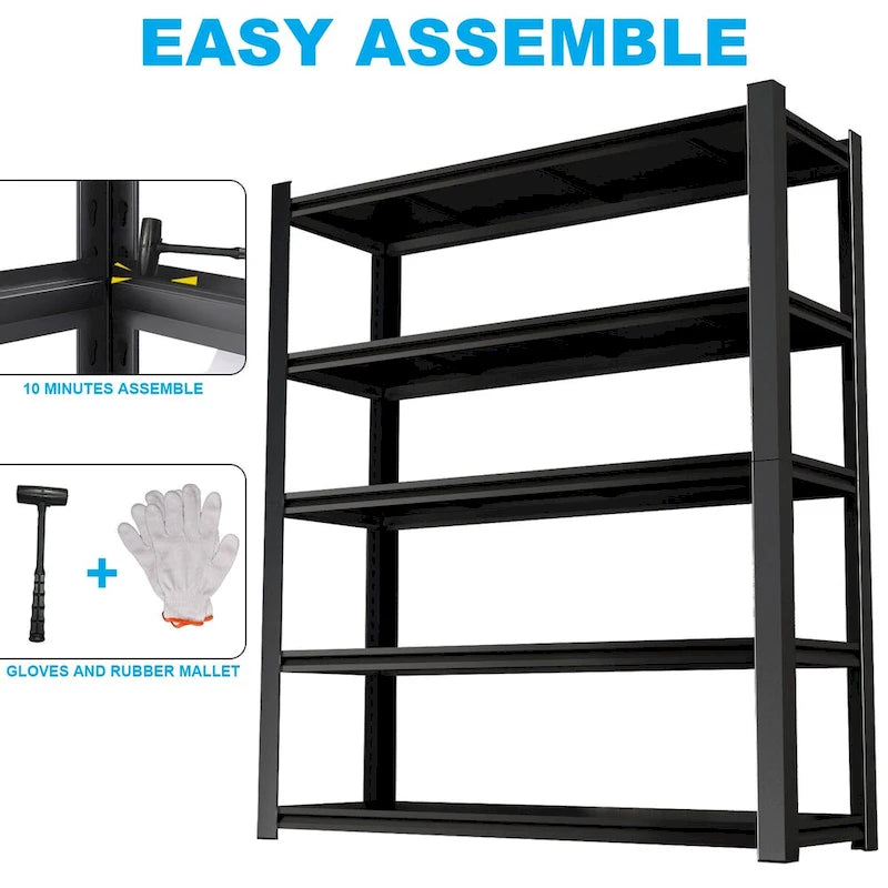 83.86 Inch Tall Black Metal Shelves with 5 Removable Dividers Are High Capacity and Load Bearing for Garages