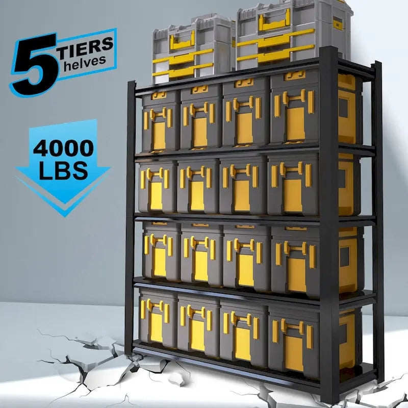 83.86 Inch Tall Black Metal Shelves with 5 Removable Dividers Are High Capacity and Load Bearing for Garages