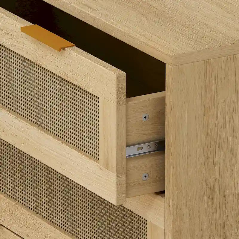 Roomfitters 31.50 Oak Rattan 3-Drawer Storage Cabinet for Bedroom, Living Room, and Hallways